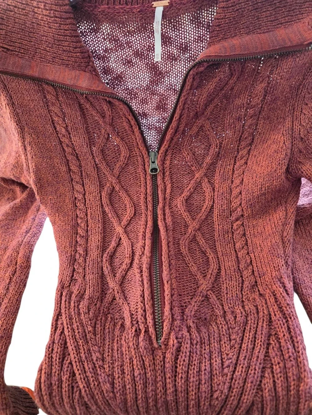 Free People Mont Blanc Mini Dress In Red/Orange Knit w/Front Zip Collar Size XS